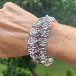 DODDS Purple Rhinestone Silver Link Statement BRACELET